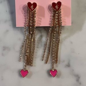 NEW JUICY COUTURE HEART JEWELED DANGLE EARRINGS NWT